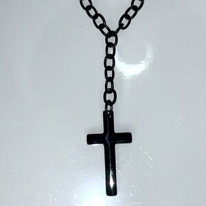 Hand Crafted Unisex Hypoallergenic Black Stainless Steel Swinging Cross Necklace